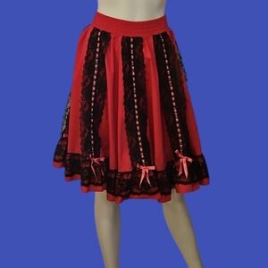 SQUARE UP FASHIONS Hot Pink Black Lace Ruffle Circle Dance Skirt